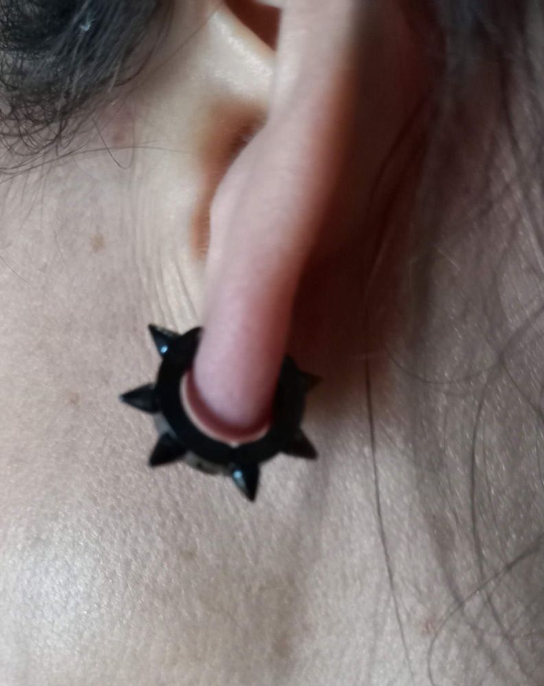 Aros argolla Puntas Punk Biker Hombre Mujer Acero Negro earing-3