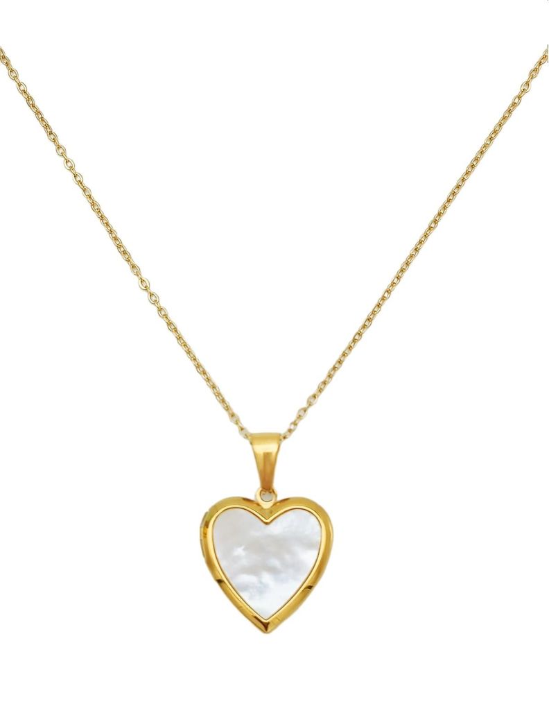 Relicario Corazon Nacar Cadena Guardafoto Chapado En Oro 18k-0