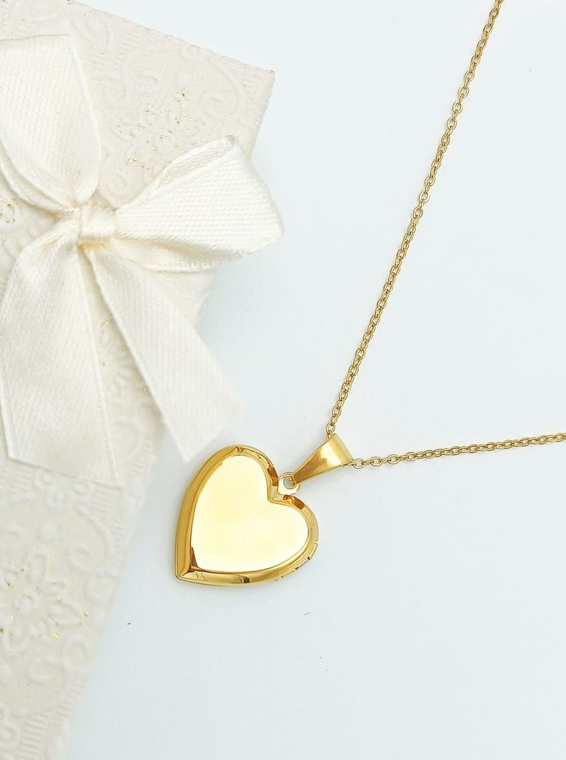 Relicario Corazon Nacar Cadena Guardafoto Chapado En Oro 18k-3