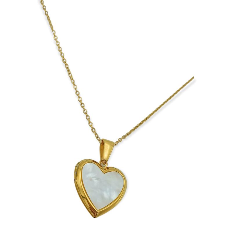 Relicario Corazon Nacar Cadena Guardafoto Chapado En Oro 18k-5