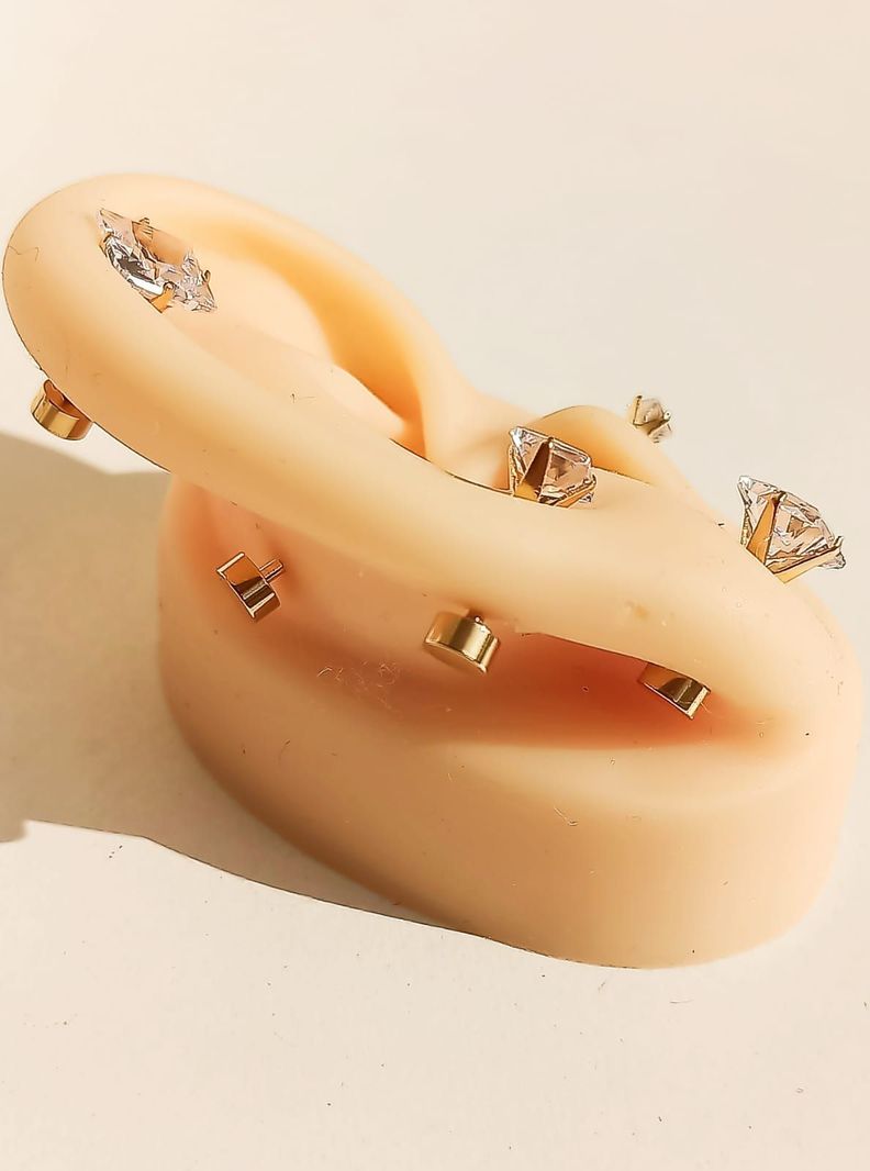 Pack De Aros Punto De Luz Chapados En Oro 18k Piercing Oreja-2