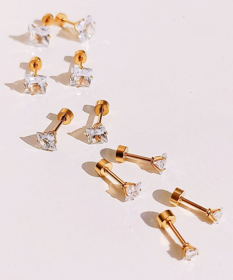 Pack De Aros Punto De Luz Chapados En Oro 18k Piercing Oreja-3