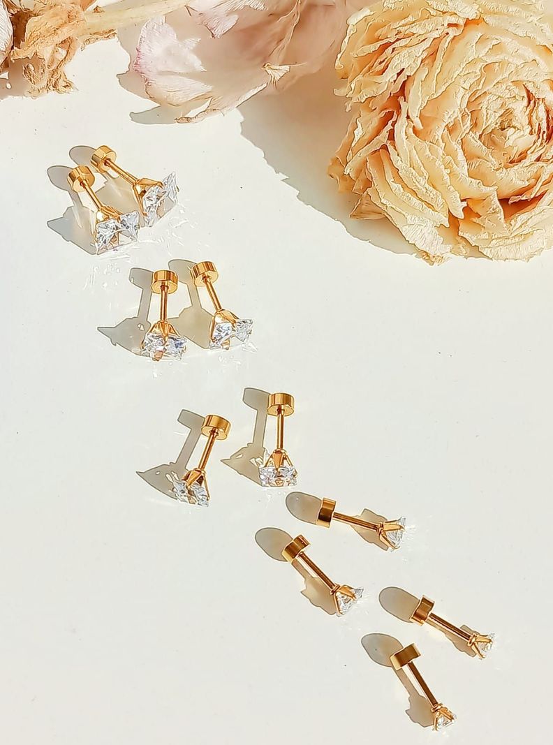 Pack De Aros Punto De Luz Chapados En Oro 18k Piercing Oreja-5