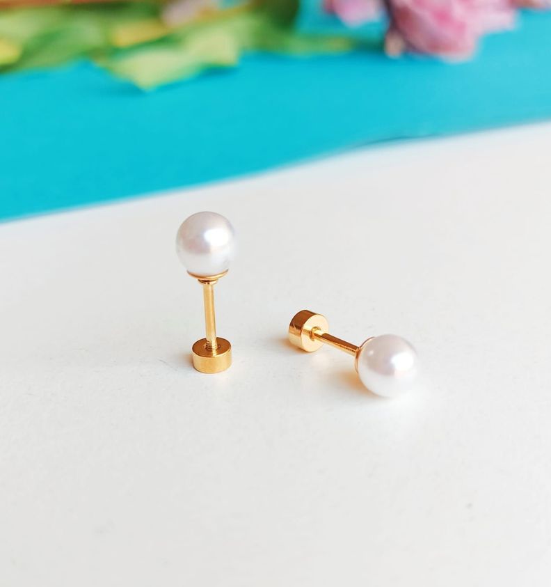 Aros Perlas 5mm tuerca tapa de seguridad chapado oro-0