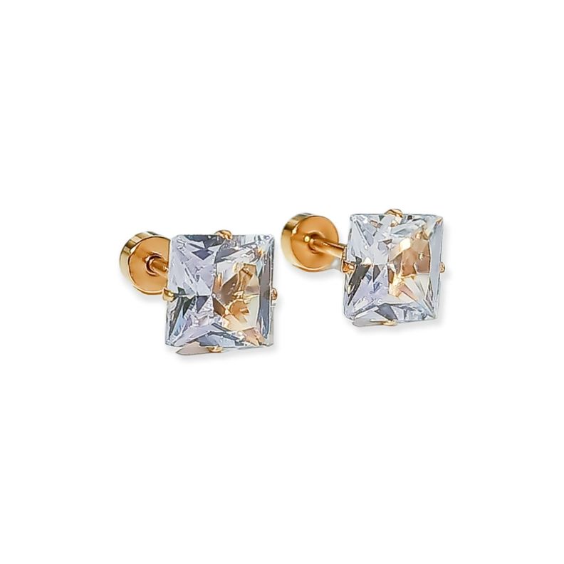 Aros Puntos De Luz Zirconio 7mm Cuadrado Chapados en oro 18kl-0