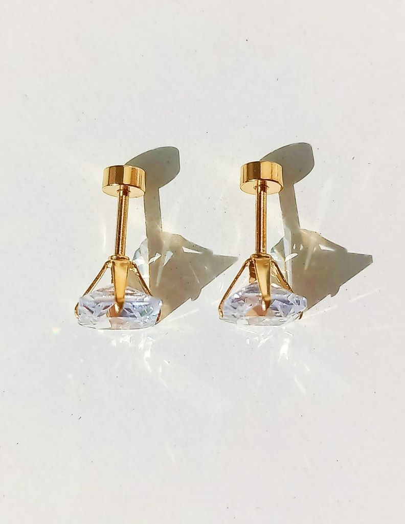 Aros Puntos De Luz Zirconio 7mm Cuadrado Chapados en oro 18kl-3