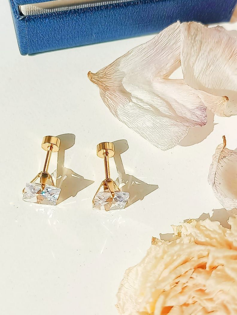 Aros Puntos De Luz Zirconio 7mm Cuadrado Chapados en oro 18kl-4