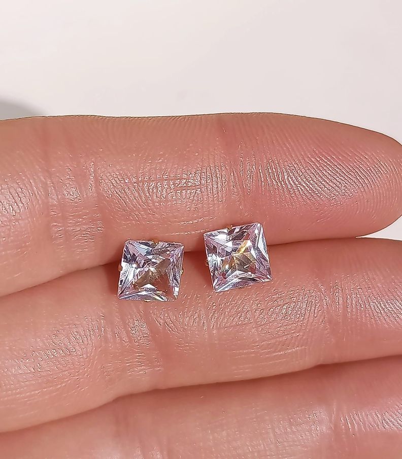 Aros Puntos De Luz Zirconio 7mm Cuadrado Chapados en oro 18kl-6