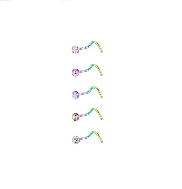 Set 5 Piercing Acero Quirúrgic Tipo S Nariz Zirconia Nostril multicolor-0