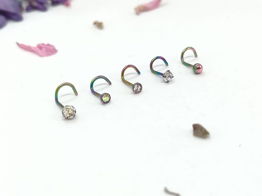 Set 5 Piercing Acero Quirúrgic Tipo S Nariz Zirconia Nostril multicolor-5