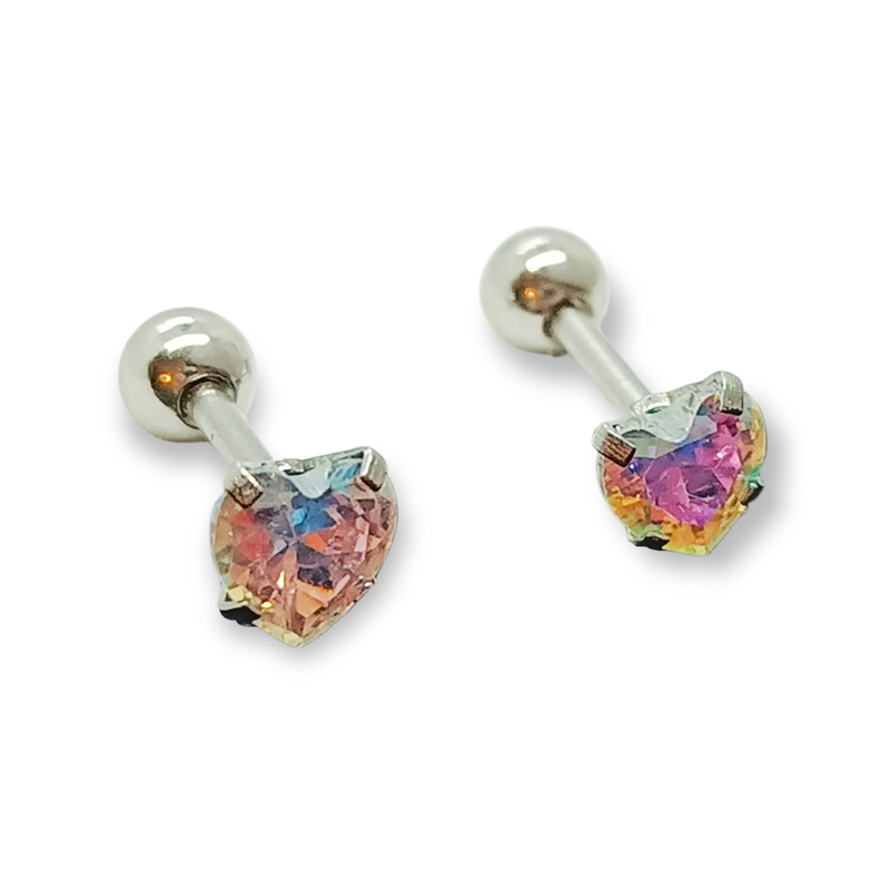 Aros Punto de Luz Acero Inoxidable Tornasol Zirconio Corazon 5mm-0