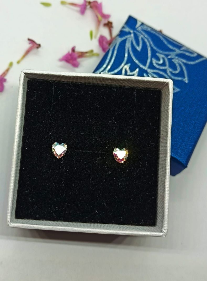 Aros Punto de Luz Acero Inoxidable Tornasol Zirconio Corazon 5mm-3