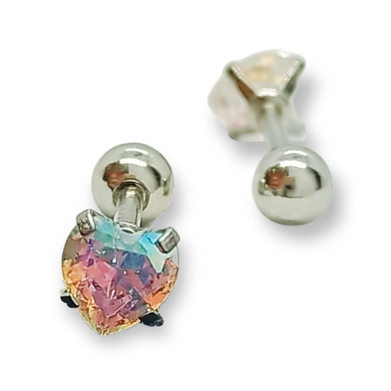 Aros Punto de Luz Acero Inoxidable Tornasol Zirconio Corazon 5mm-2