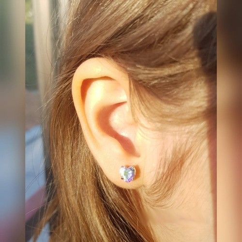 Aros Punto de Luz Acero Inoxidable Tornasol Zirconio Corazon 5mm-5