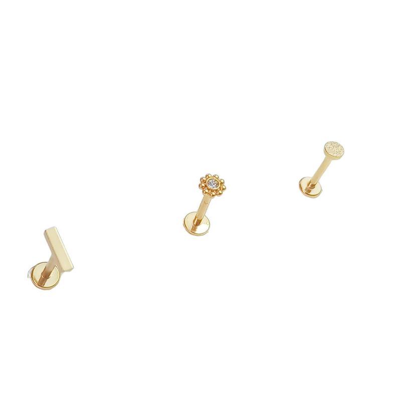 Conjunto Push pin Piercing Chapado En Oro 18k Nostril Labret Punto Luz-0