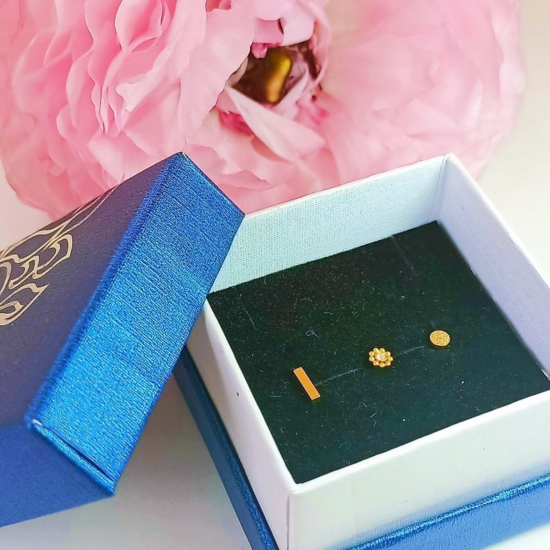 Conjunto Push pin Piercing Chapado En Oro 18k Nostril Labret Punto Luz-1