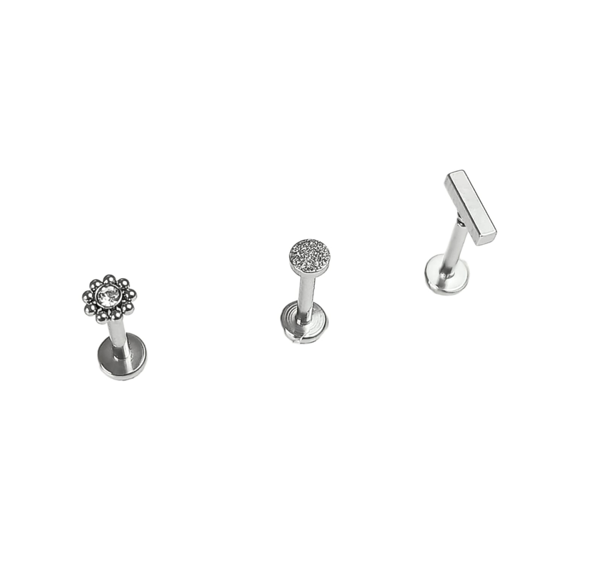 Set Piercing Modelo Geo Acero Quirurgico Nostril Labret Punto De Luz Plata