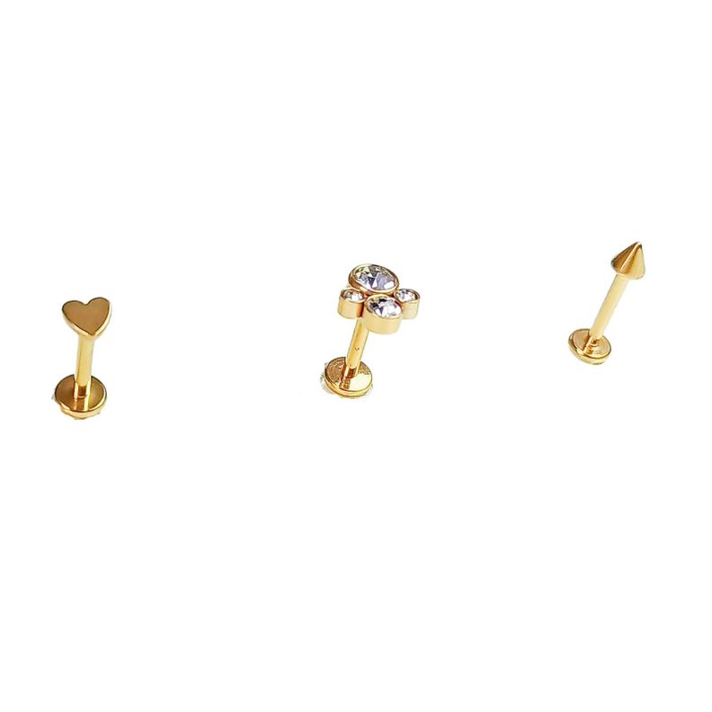 Conjunto push pin Piercing Chapado En Oro 18k Nostril Labret huella-0