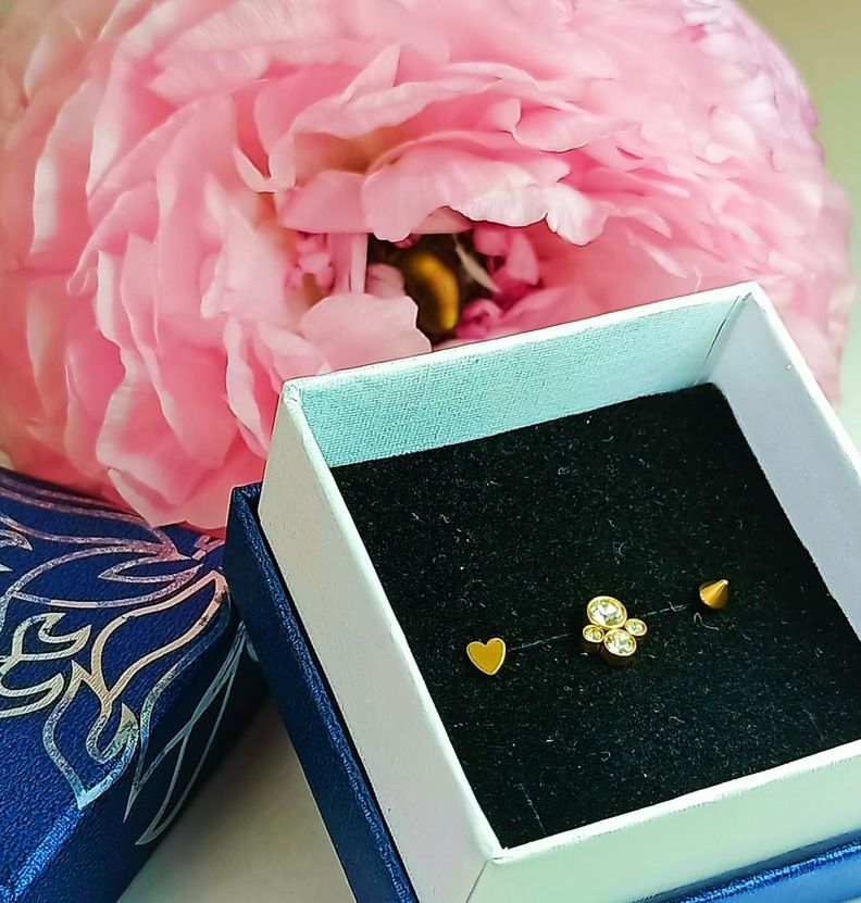 Conjunto push pin Piercing Chapado En Oro 18k Nostril Labret huella-1