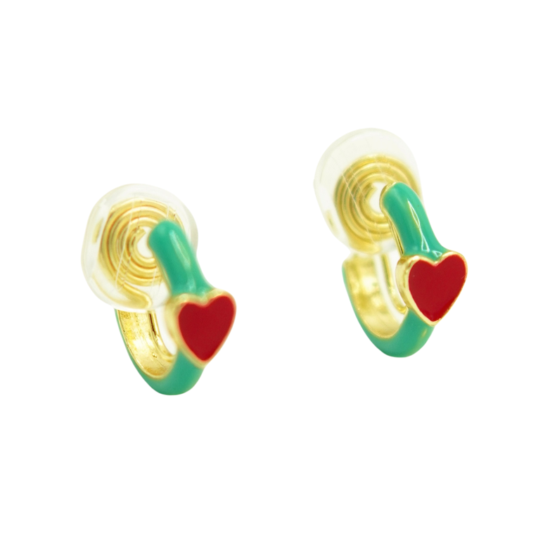 Aros Argollas Turquesa Corazon Rojo Earcuff Sin Perforacion-0