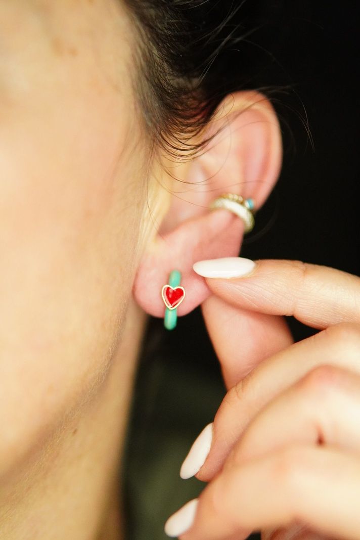 Aros Argollas Turquesa Corazon Rojo Earcuff Sin Perforacion-2