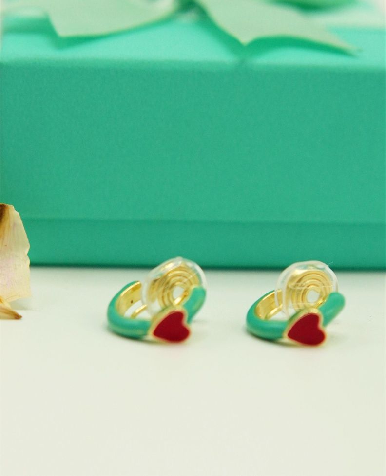 Aros Argollas Turquesa Corazon Rojo Earcuff Sin Perforacion-4