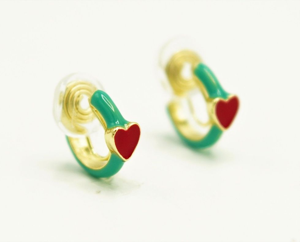 Aros Argollas Turquesa Corazon Rojo Earcuff Sin Perforacion-5
