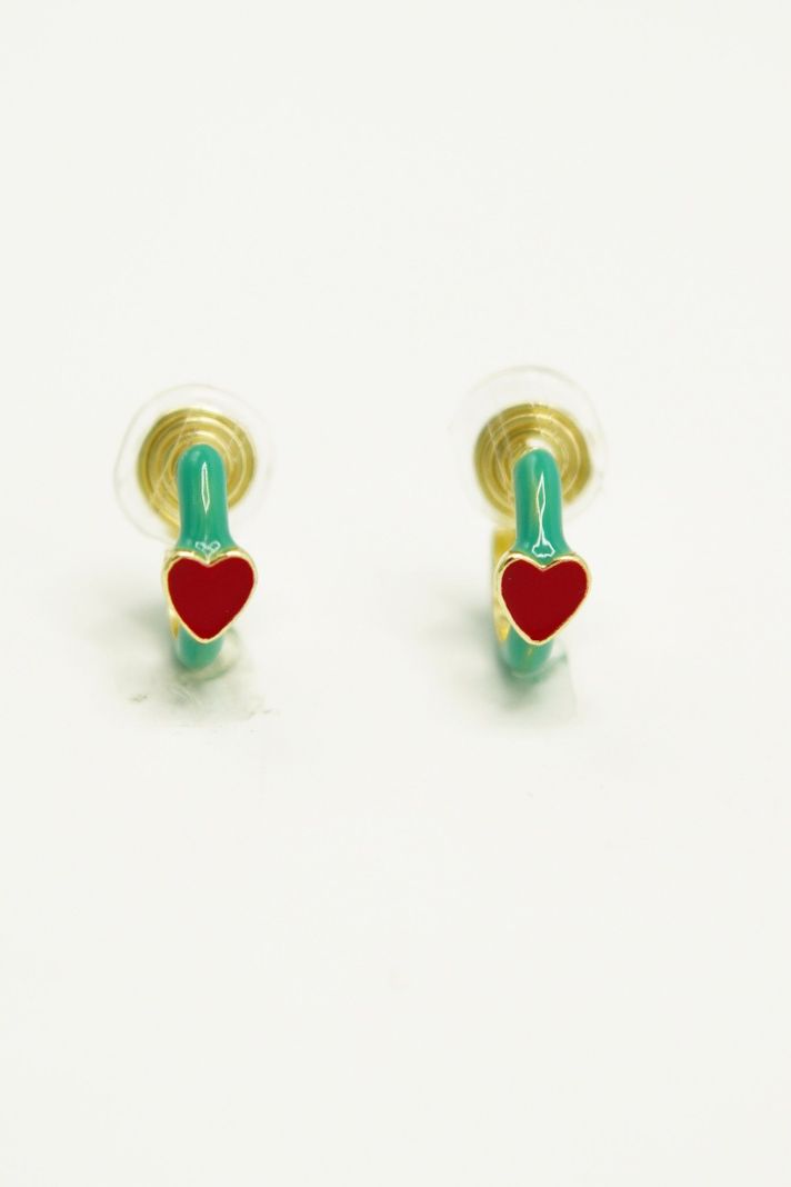 Aros Argollas Turquesa Corazon Rojo Earcuff Sin Perforacion-8