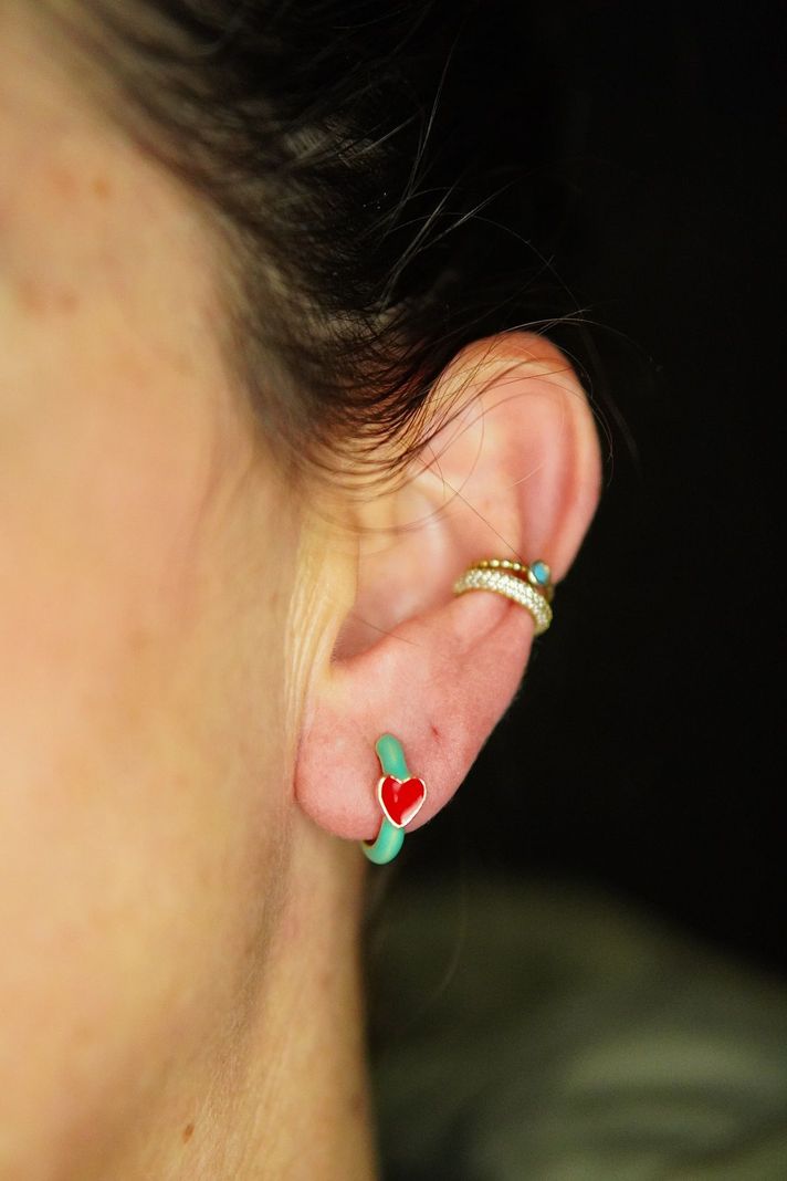 Aros Argollas Turquesa Corazon Rojo Earcuff Sin Perforacion-9