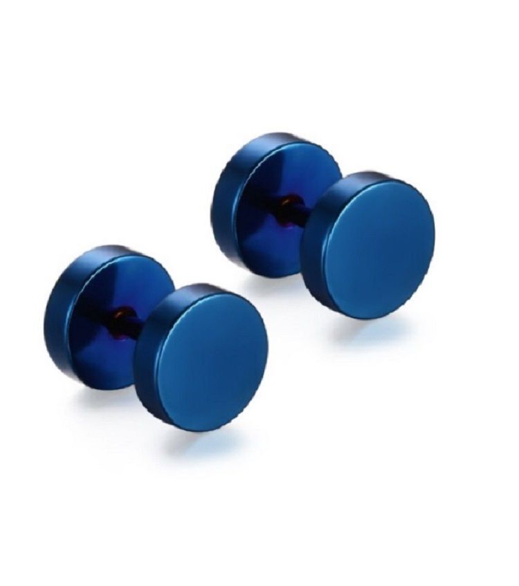 Aros Barbell Punk Black Rock Hombre Mujer Moda Juvenil 8mm Azul-0