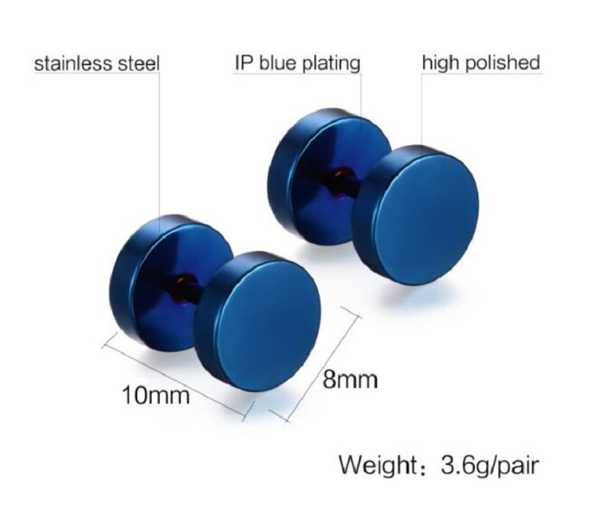 Aros Barbell Punk Black Rock Hombre Mujer Moda Juvenil 8mm Azul-2