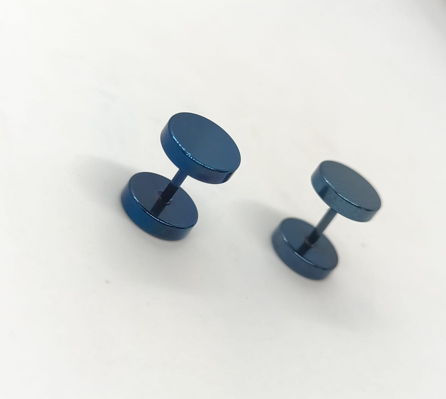 Aros Barbell Punk Black Rock Hombre Mujer Moda Juvenil 8mm Azul-1