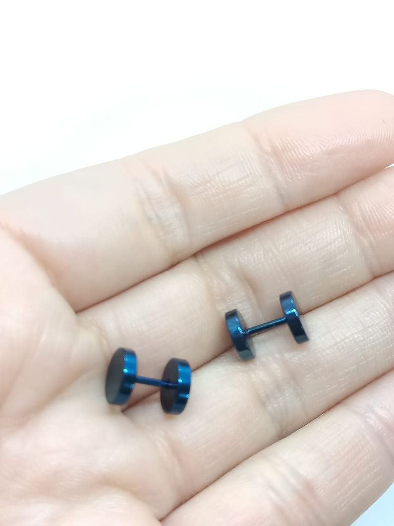 Aros Barbell Punk Black Rock Hombre Mujer Moda Juvenil 8mm Azul-3