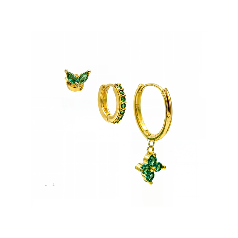 Pack de aros Antonia zirconia verde chapados en oro 18k