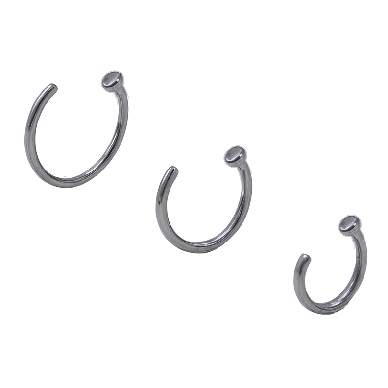 Pack de tres aros piercing abierto nostril titanio ASTM F136 plateados-0