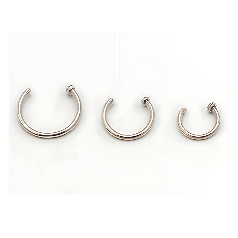 Pack de tres aros piercing abierto nostril titanio ASTM F136 plateados-7