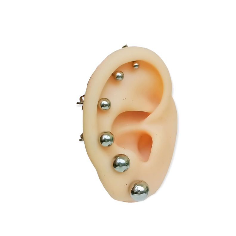 Pack 6 Par De Esferas Plateada Hipoalergénica Piercing Oreja-0