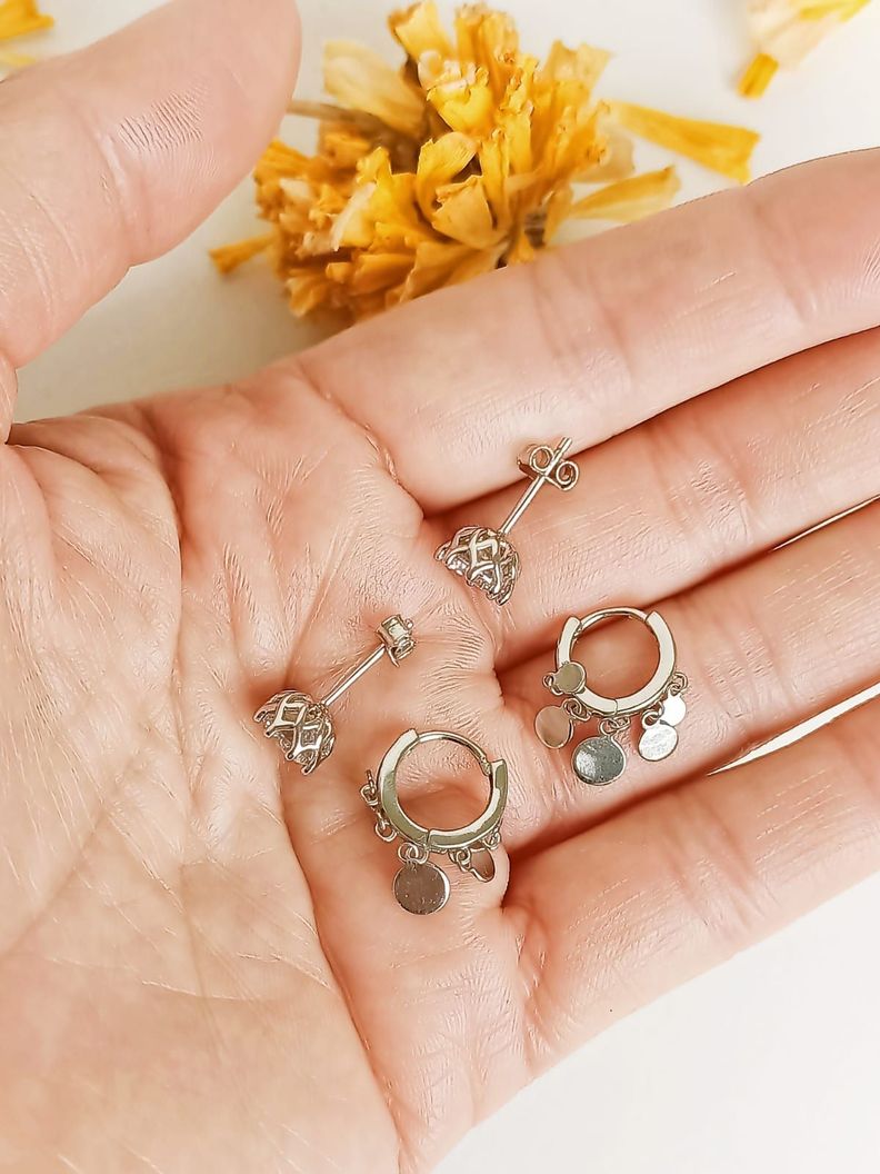 Pack De Aros Punto Luz Argollas Huggies Plata 925 Piercing-6