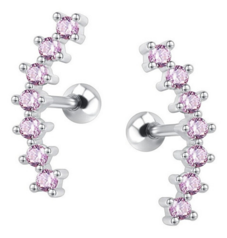 Pendientes Curvos Acero Quirurgico Piercing Helix Zirconio Rosa Suave-0