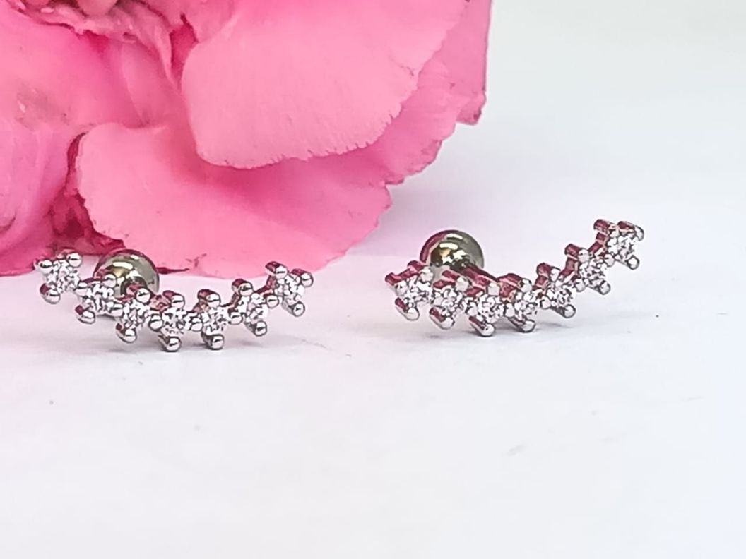 Pendientes Curvos Acero Quirurgico Piercing Helix Zirconio Rosa Suave-2