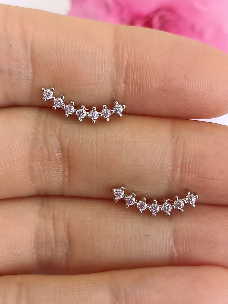 Pendientes Curvos Acero Quirurgico Piercing Helix Zirconio Rosa Suave-6