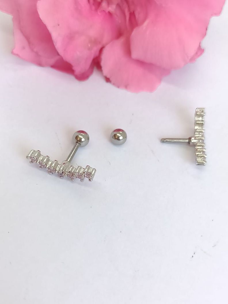 Pendientes Curvos Acero Quirurgico Piercing Helix Zirconio Rosa Suave-4