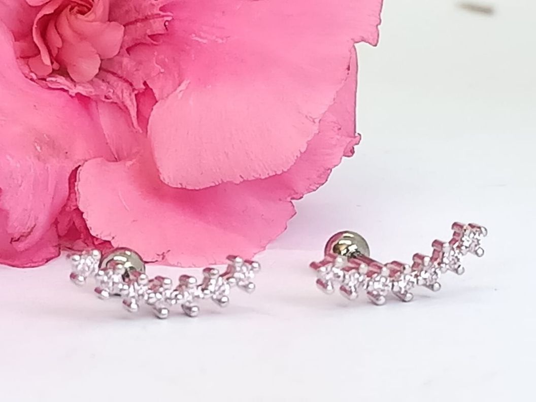 Pendientes Curvos Acero Quirurgico Piercing Helix Zirconio Rosa Suave-5