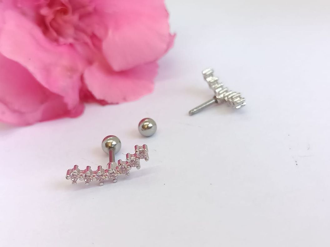 Pendientes Curvos Acero Quirurgico Piercing Helix Zirconio Rosa Suave-3
