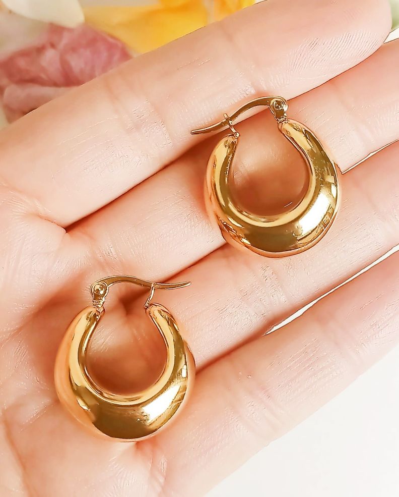 Argollas Hoop Chunky Liviana Chapada En Oro 18k-3