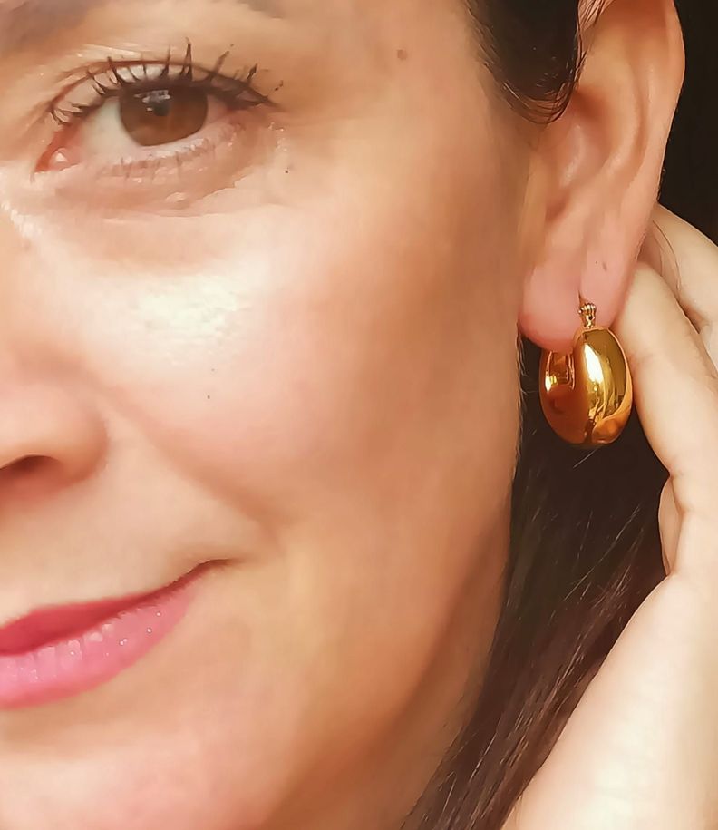 Argollas Hoop Chunky Liviana Chapada En Oro 18k-4