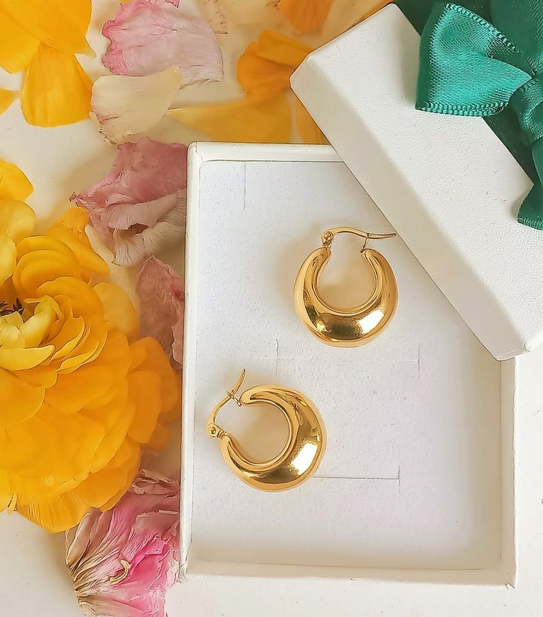 Argollas Hoop Chunky Liviana Chapada En Oro 18k-1
