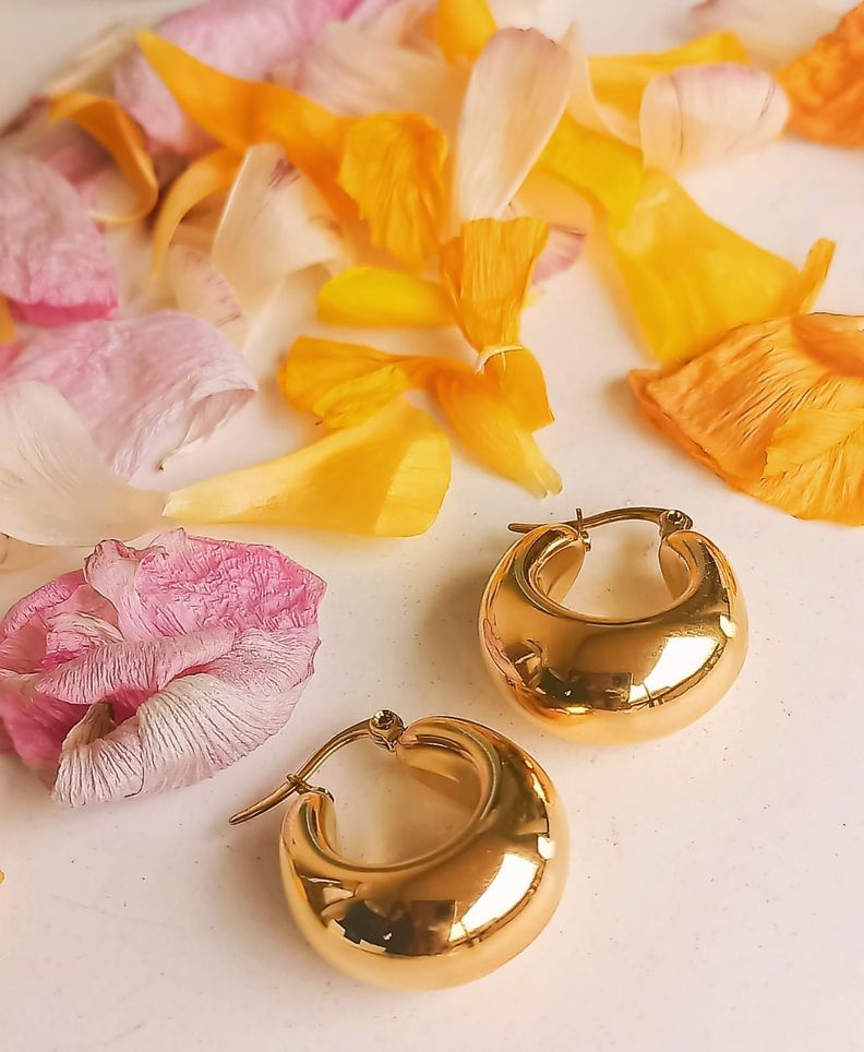 Argollas Hoop Chunky Liviana Chapada En Oro 18k-5