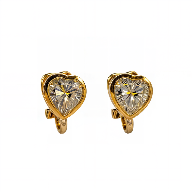 Aros Sin Perforacion corazon punto de luz bañado En Oro 18k-0