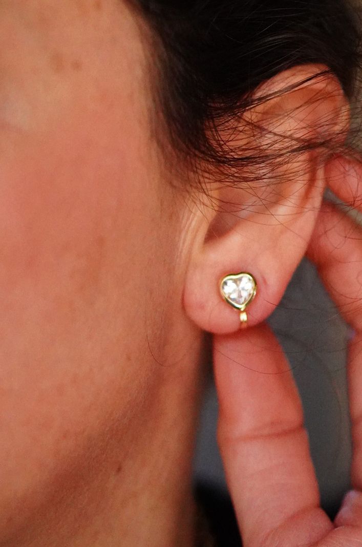 Aros Sin Perforacion corazon punto de luz bañado En Oro 18k-1